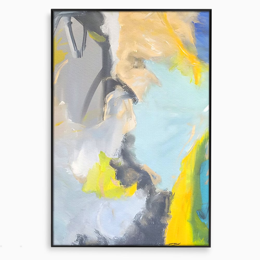 Tablou canvas cu pictura abstracta cu pete de culoare, in rama de aluminiu negru